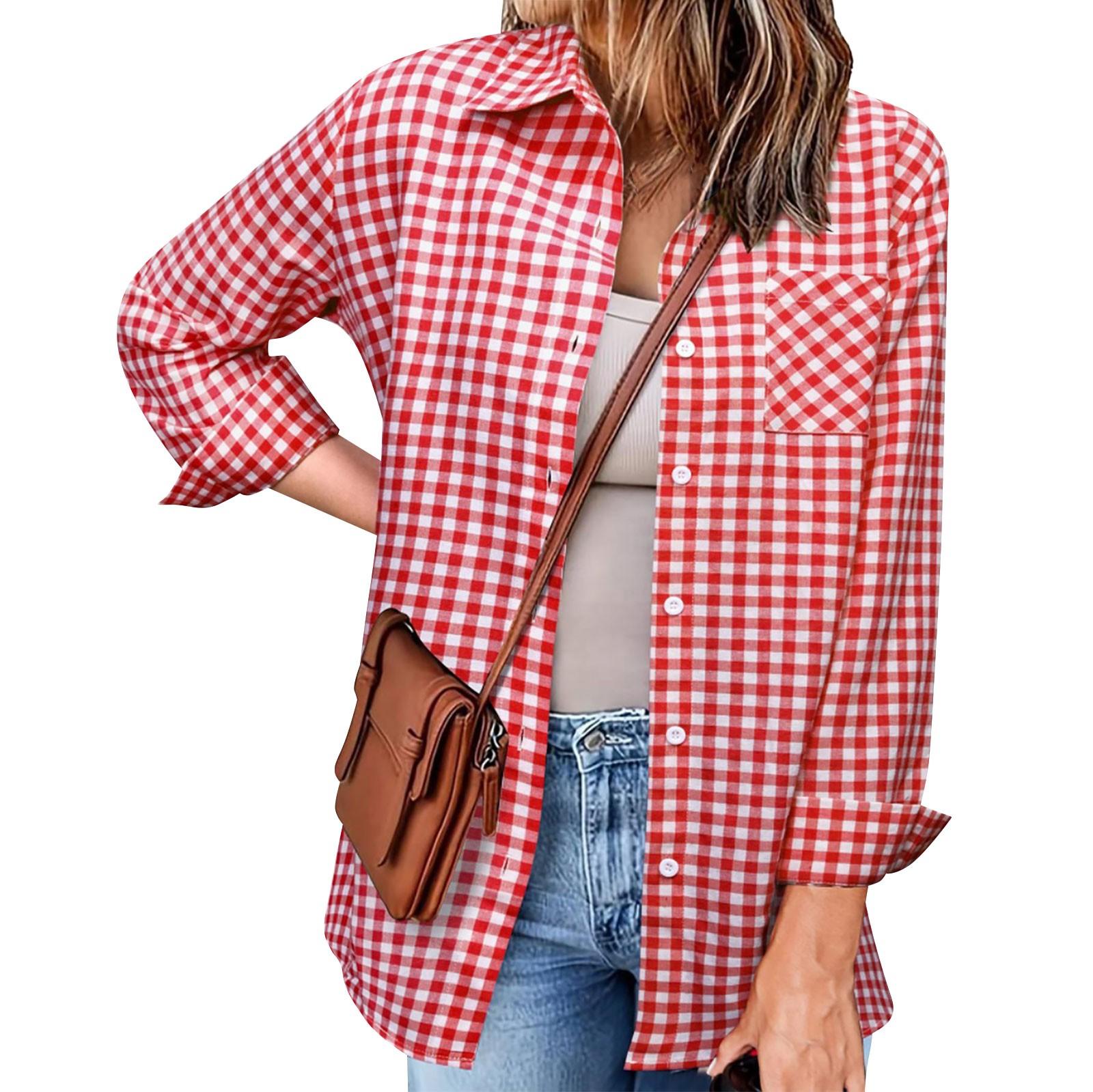 Женская повседневная модная клетчатая рубашка с принтом и лацканами, свободный топ с длинными рукавами L красный
Женская повседневная модная клетчатая рубашка с принтом и лацканами, свободный топ с длинными рукавами L красный