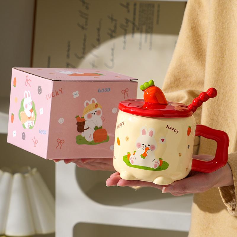 Высококачественный кролик с крышкой для дома, милая офисная чашка для завтрака, подарочная коробка, керамическая чашка 401-500ml