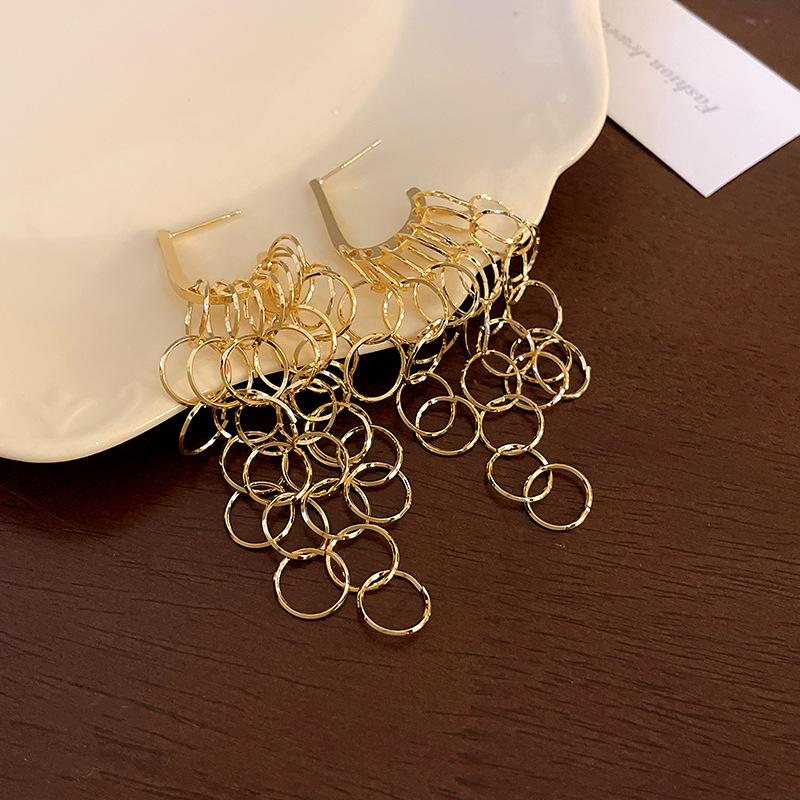 Silver needle splicing circle fringed earrings, European and American exaggerated long earrings, cold wind temperament earrings, women
Silver needle splicing circle fringed earrings, European and American exaggerated long earrings, cold wind temperament earrings, women