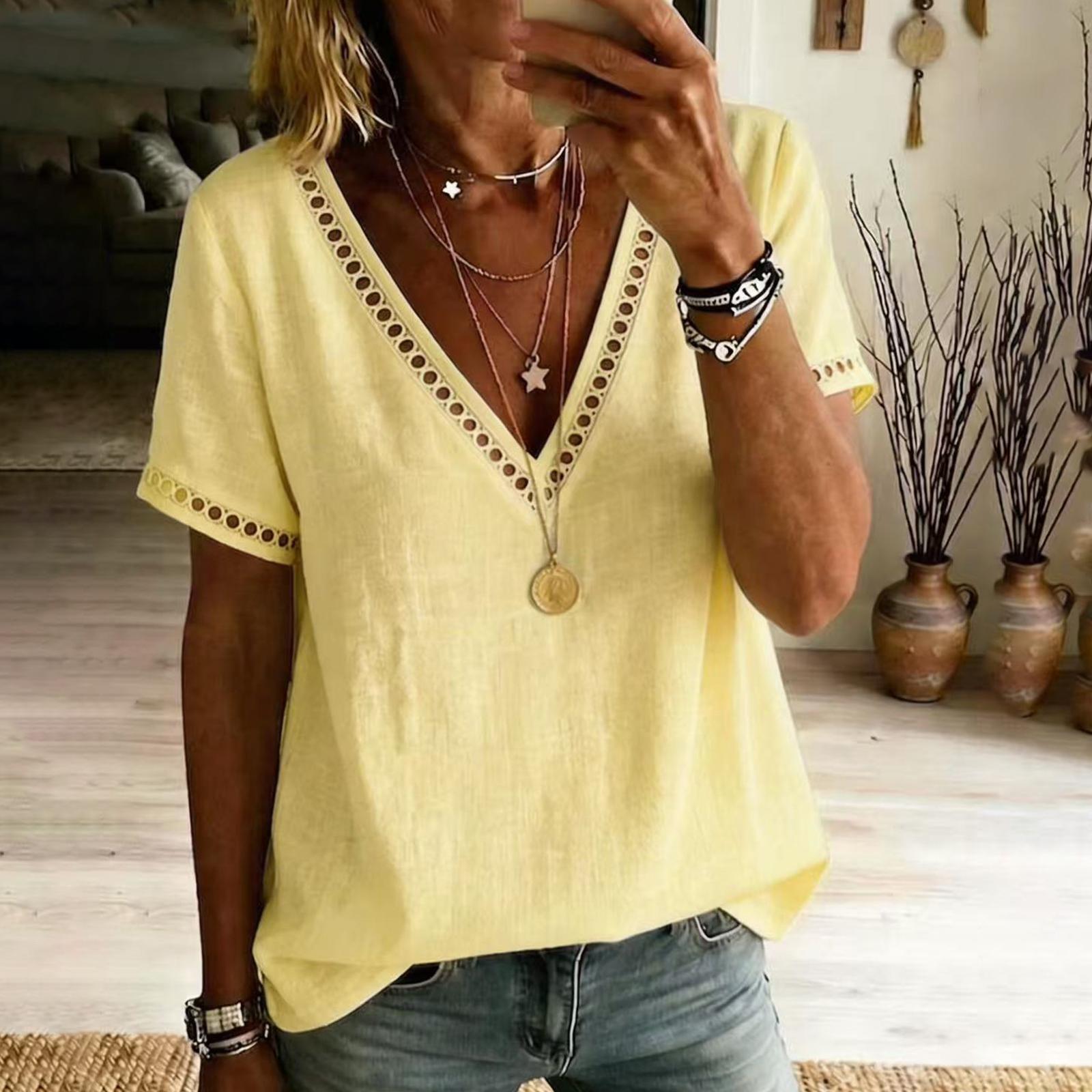 Women s Summer Color Cotton And Linen Collar Short Sleeved Shirt XL жовтий
Women s Summer Color Cotton And Linen Collar Short Sleeved Shirt XL жовтий