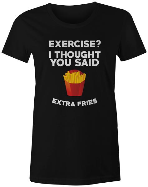 Funny Novelty Womens T Shirt Joke Fashion Food Fries - Exercise I Thought.. 4XL
Funny Novelty Womens T Shirt Joke Fashion Food Fries - Exercise I Thought.. 4XL