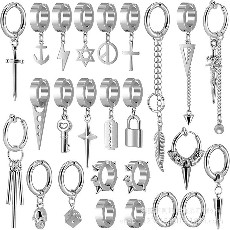 25-Piece Black Stainless Steel Cross Chain Clip-On Earrings Set for Men and Women
25-Piece Black Stainless Steel Cross Chain Clip-On Earrings Set for Men and Women