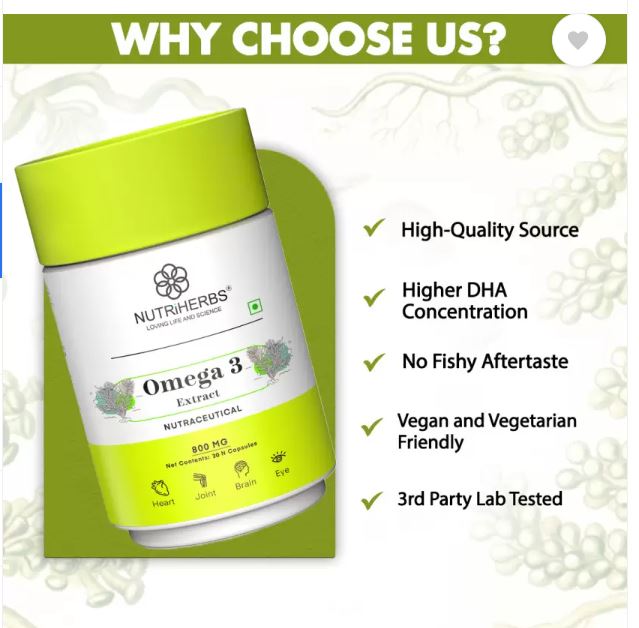 Nutriherbs Omega 3 Capsules | Fatty Acid | Supports Brain, Joint, Heart & Eye Health (30 Capsules)
Nutriherbs Omega 3 Capsules | Fatty Acid | Supports Brain, Joint, Heart & Eye Health (30 Capsules)