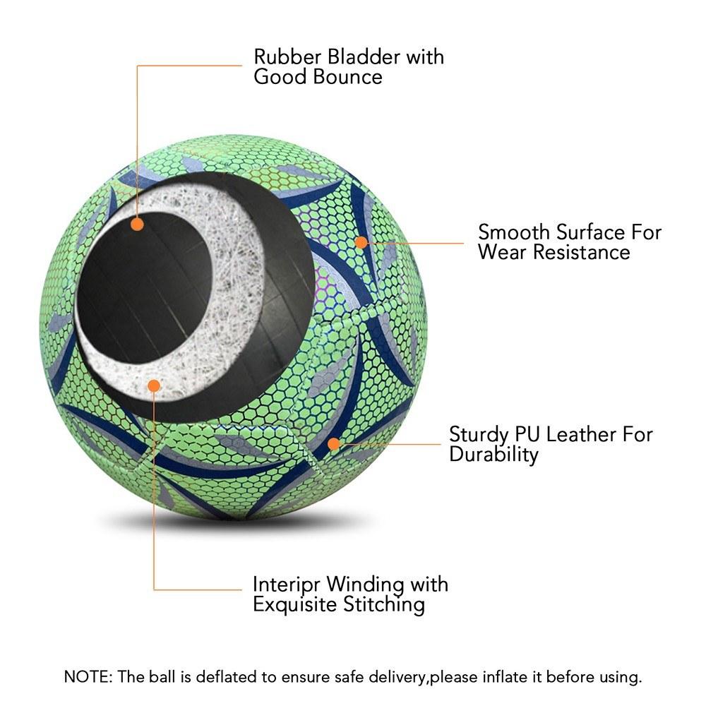 Night Glowing Reflective Soccer Ball with Mesh Pouch Light Up Camera Flash Soccer Ball for Indoor Outdoor Training Size 5
Night Glowing Reflective Soccer Ball with Mesh Pouch Light Up Camera Flash Soccer Ball for Indoor Outdoor Training Size 5