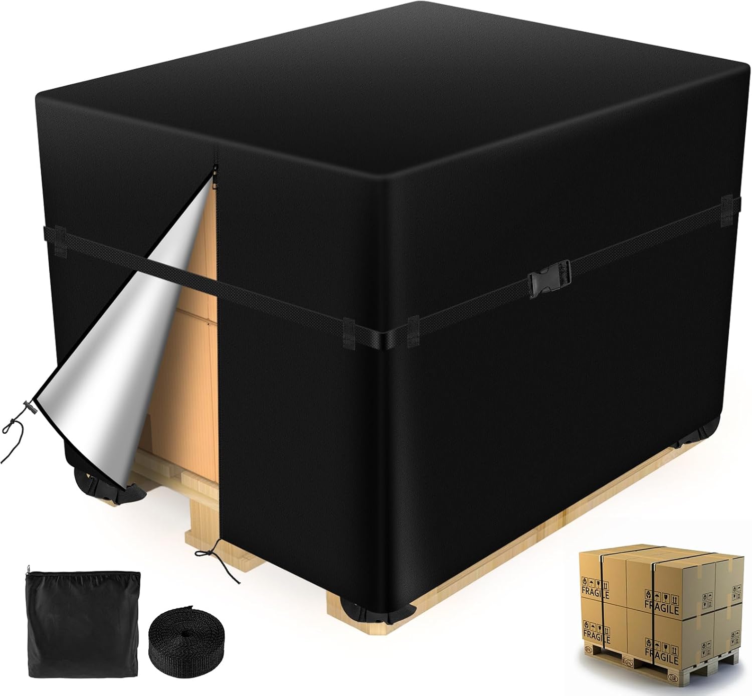 48x60x48 Heavy Duty Pallet Cover, 900D Waterproof Shipping Protection, Secure Zipper & Buckles for Freight & Truck Use See below for size descriptions чорний
48x60x48 Heavy Duty Pallet Cover, 900D Waterproof Shipping Protection, Secure Zipper & Buckles for Freight & Truck Use See below for size descriptions чорний