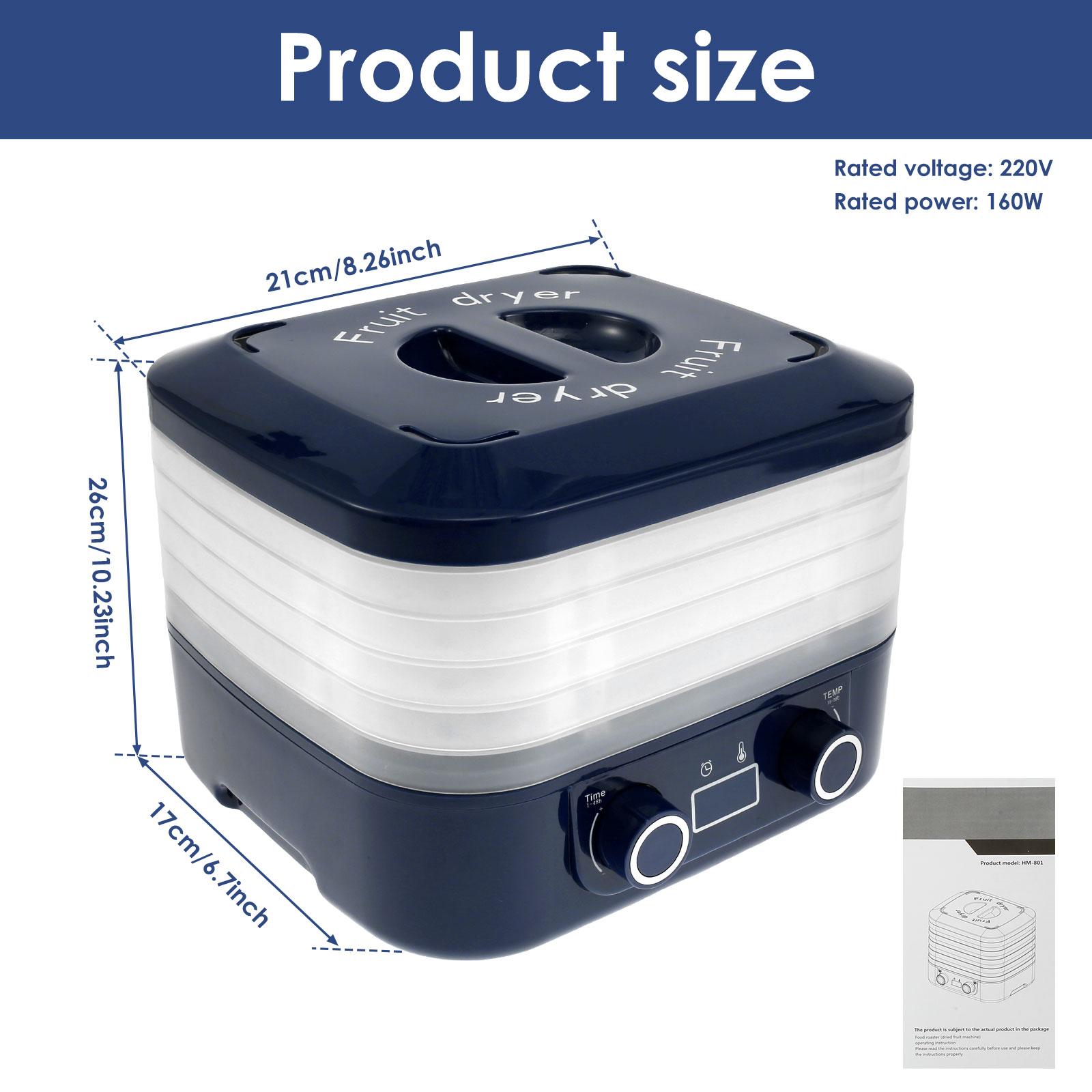 Сушарка для харчових продуктів з 5 лотками, регульована температура, сублімована сушарка, тиха сублімаційна сушарка з РК-дисплеєм, таймер синій
Сушарка для харчових продуктів з 5 лотками, регульована температура, сублімована сушарка, тиха сублімаційна сушарка з РК-дисплеєм, таймер синій