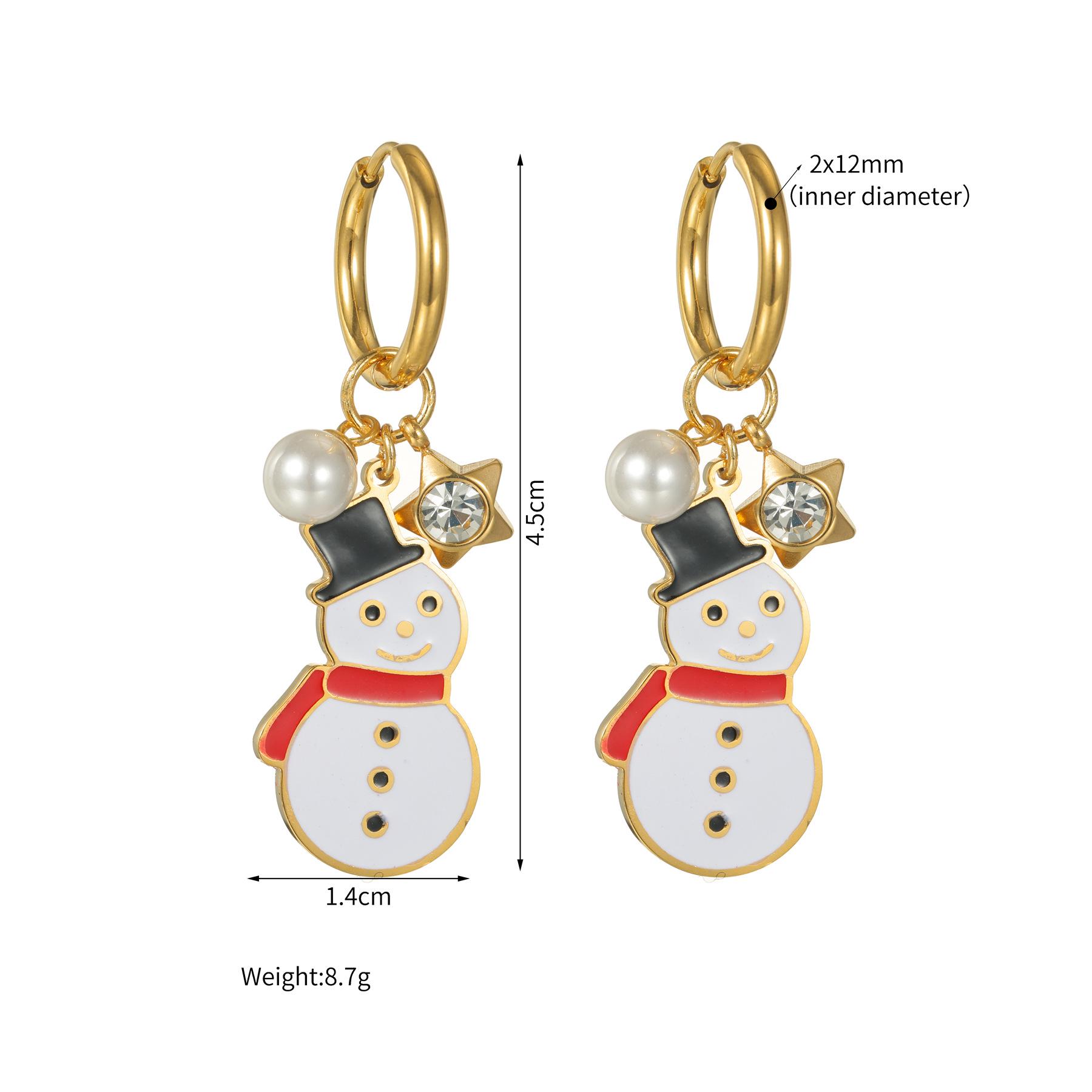 New Christmas Snowman Earrings: Titanium Steel Pearl Star Pendant, Cute Holiday Fashion Style.
New Christmas Snowman Earrings: Titanium Steel Pearl Star Pendant, Cute Holiday Fashion Style.