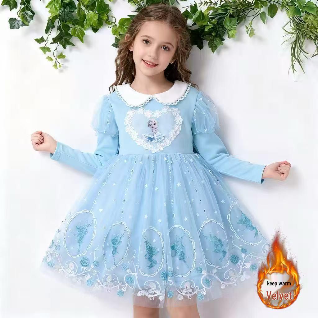Пышное платье из тюля принцессы Эльзы для девочек - Весенний, осенний и зимний стиль 140cm (Recommended for 1.3m height)