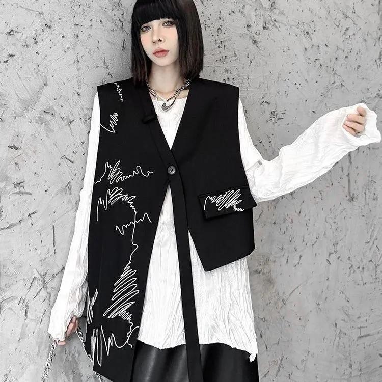 Spring Retro Black Vest Design Sense Irregular Personality Loose Fashion All-match Women s Vest One Size чорний
Spring Retro Black Vest Design Sense Irregular Personality Loose Fashion All-match Women s Vest One Size чорний