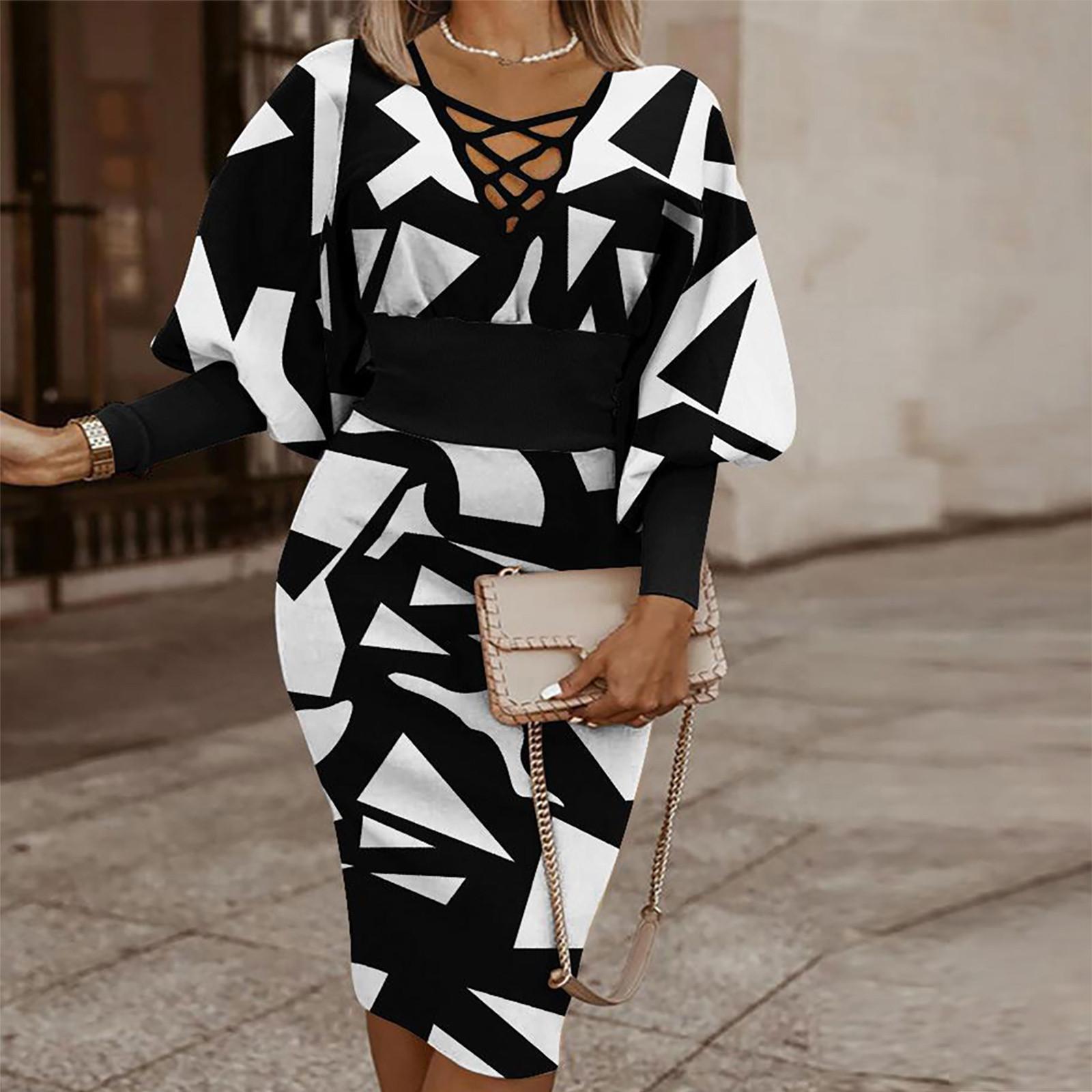 Женское модное платье с v-образным вырезом и длинным рукавом с принтом L чёрный
Женское модное платье с v-образным вырезом и длинным рукавом с принтом L чёрный