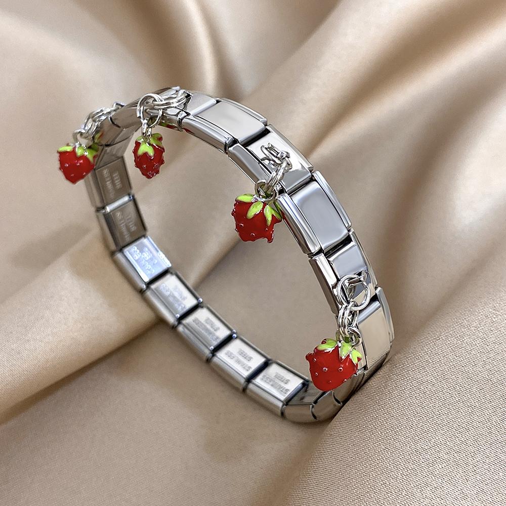 Geometric Square Stainless Steel Elastic Strap Bangle Bracelets for Women Strawberry Cherry Apple Pendant Bracelets Hand Jewelry
Geometric Square Stainless Steel Elastic Strap Bangle Bracelets for Women Strawberry Cherry Apple Pendant Bracelets Hand Jewelry