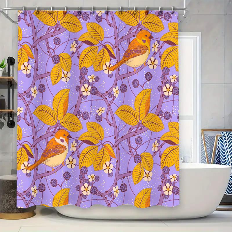 Beautiful Purple Bath Curtain With Orange Birds Leaves Bathroom Decor For Home Or Hotel, Quick Dry Fabric Shower Curtain Waterpr W60H190(CM)-1 Pcs
Beautiful Purple Bath Curtain With Orange Birds Leaves Bathroom Decor For Home Or Hotel, Quick Dry Fabric Shower Curtain Waterpr W60H190(CM)-1 Pcs