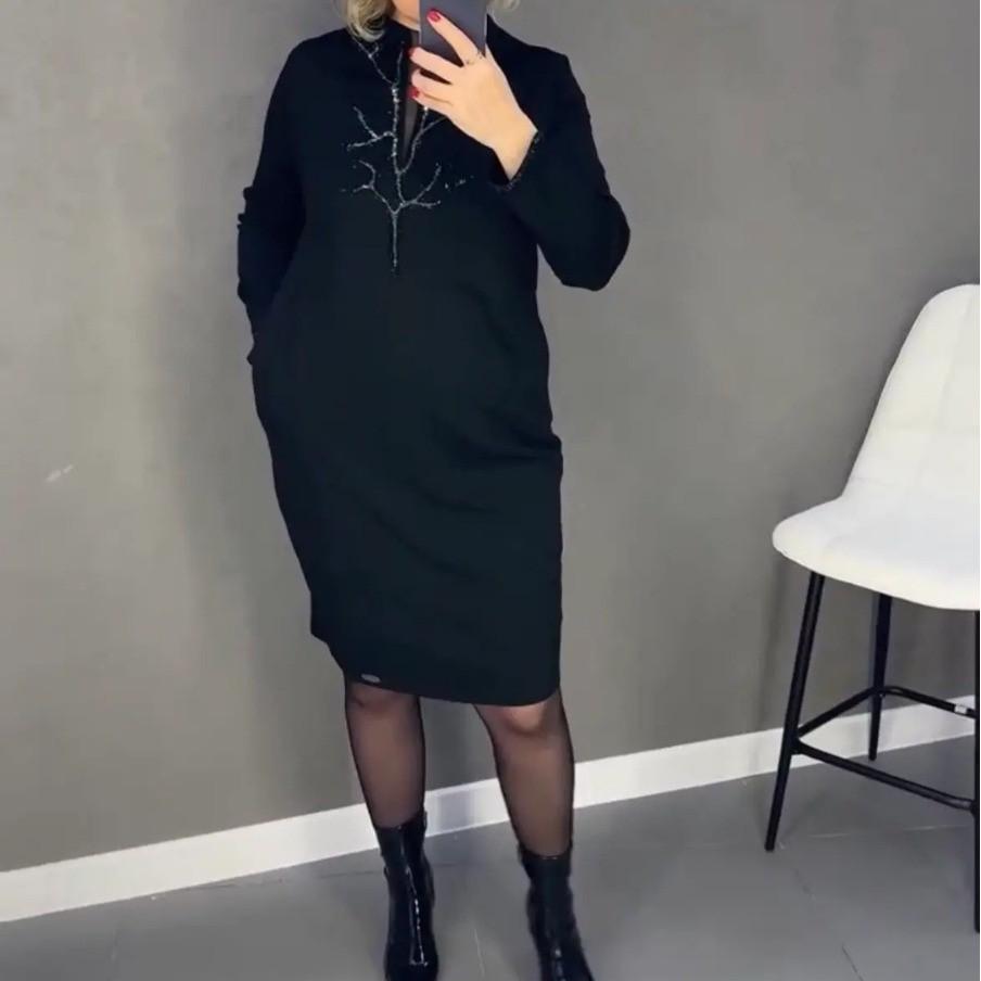 2024 European & American Plus Size Stylish Black Long Sleeve Round Neck Dress 2XL чорний
2024 European & American Plus Size Stylish Black Long Sleeve Round Neck Dress 2XL чорний