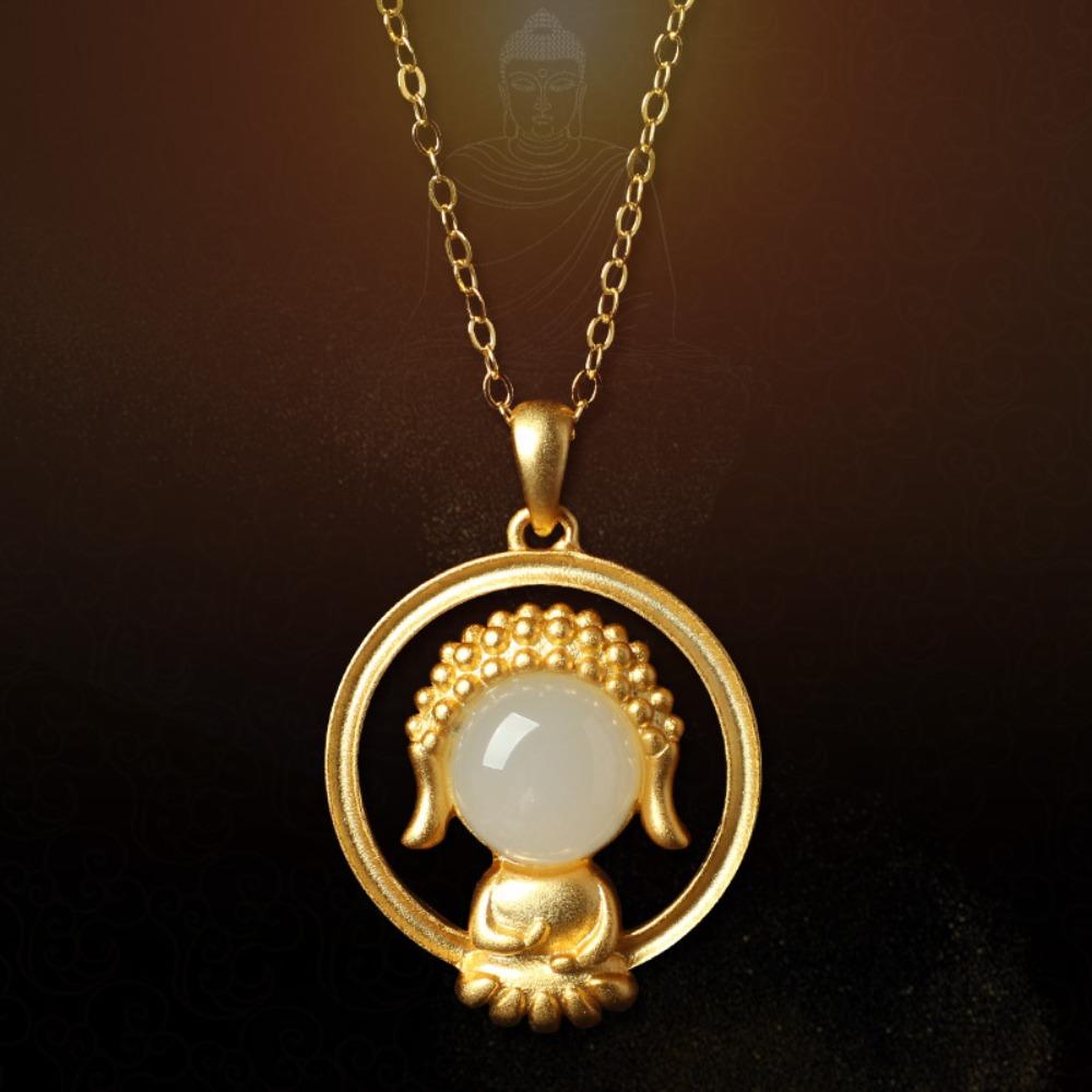 Vietnamese Gold Buddha Necklace with Synthetic Hetian Jade Pendant Ethnic Style Jewelry for Women
Vietnamese Gold Buddha Necklace with Synthetic Hetian Jade Pendant Ethnic Style Jewelry for Women