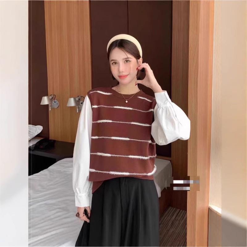 Women s Korean Style Stripe Slim Fit Knit Top: Round Neck Fake Two-Piece, Long-Sleeved for Autumn/Winter One Size
Women s Korean Style Stripe Slim Fit Knit Top: Round Neck Fake Two-Piece, Long-Sleeved for Autumn/Winter One Size