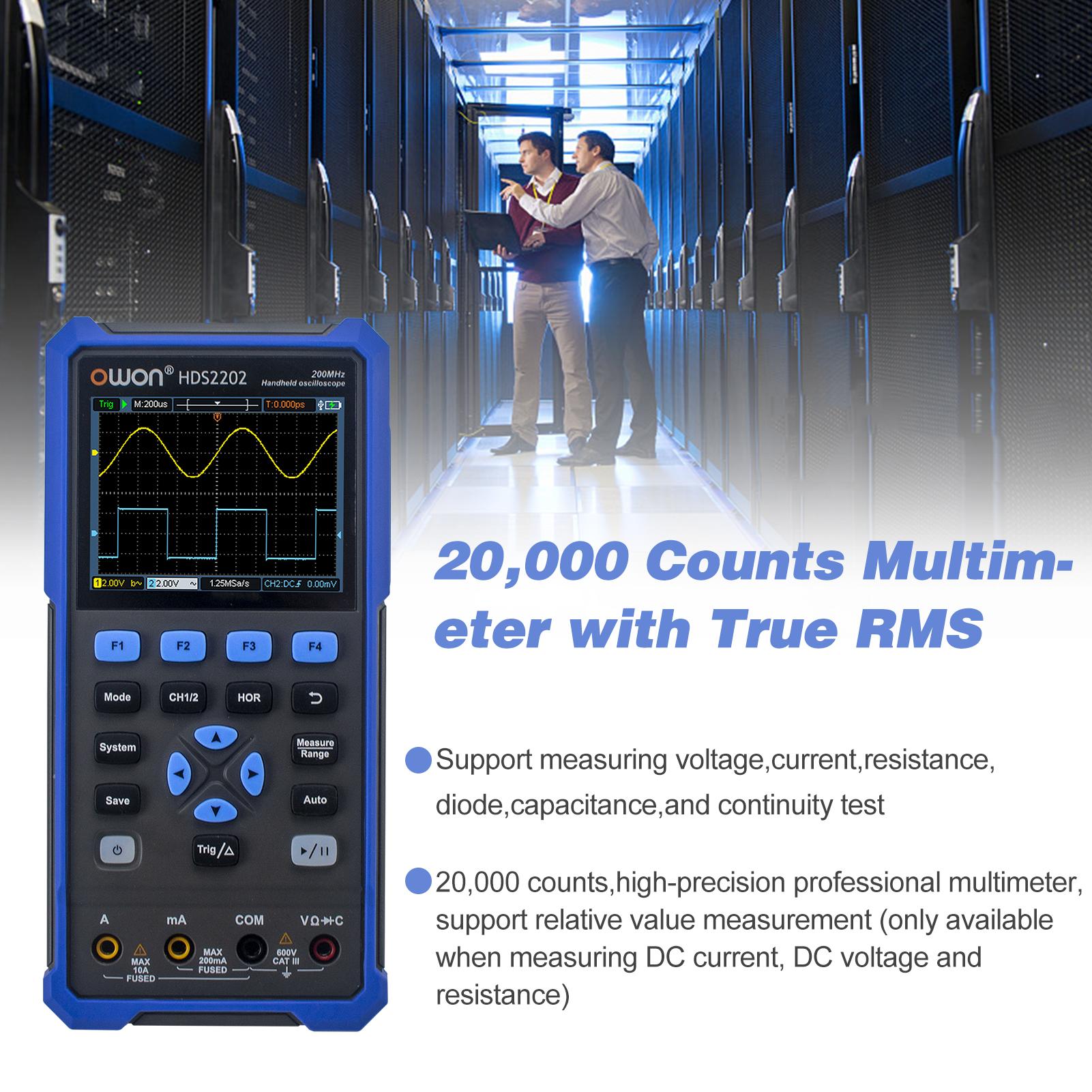 OWON HDS2202 Ручной цифровой осциллограф-мультиметр 200 МГц 1GSa/s Двухканальный осциллограф True
OWON HDS2202 Ручной цифровой осциллограф-мультиметр 200 МГц 1GSa/s Двухканальный осциллограф True