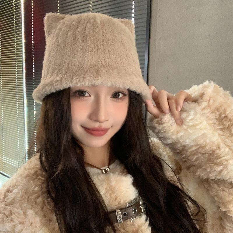 Шапка-медведь женская плюшевая милая зимняя теплая панама большая окружность головы показывающая лицо маленькая панама прилив One Size