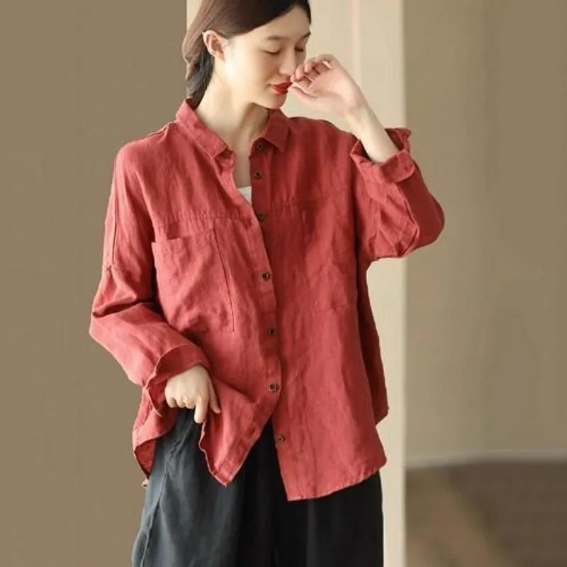 Women s Brown Linen Blend Button-Down Shirt Casual Loose-Fit Long Sleeve Blouse with Chest Pockets L красный
Women s Brown Linen Blend Button-Down Shirt Casual Loose-Fit Long Sleeve Blouse with Chest Pockets L красный