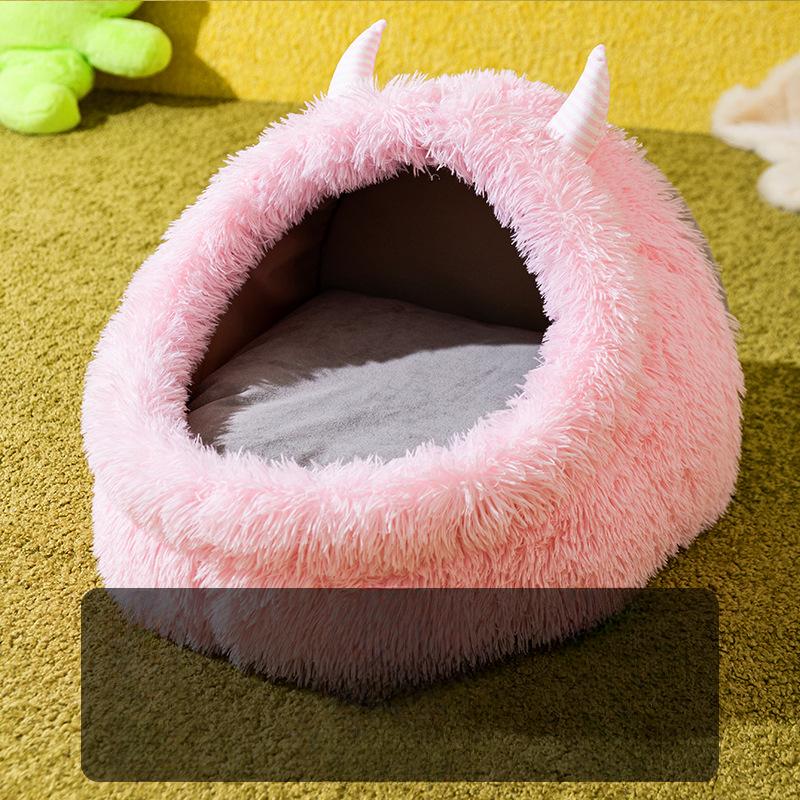 Осенне-зимняя плюшевая утолщенная теплая собачья будка, длинношерстная собачья будка, полузакрытая милая мультяшная собачья будка S (35 * 35 * 26cm)