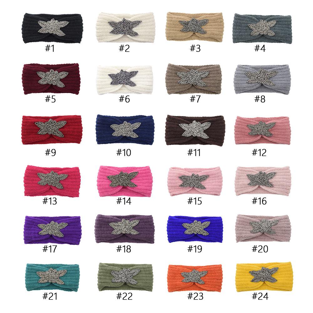 Повязка на голову из шерсти с четырьмя листьями, инкрустированная бриллиантами, спортивная повязка на голову, повязка для защиты ушей, головной убор ручной работы, плетеные термоаксессуары для волос
