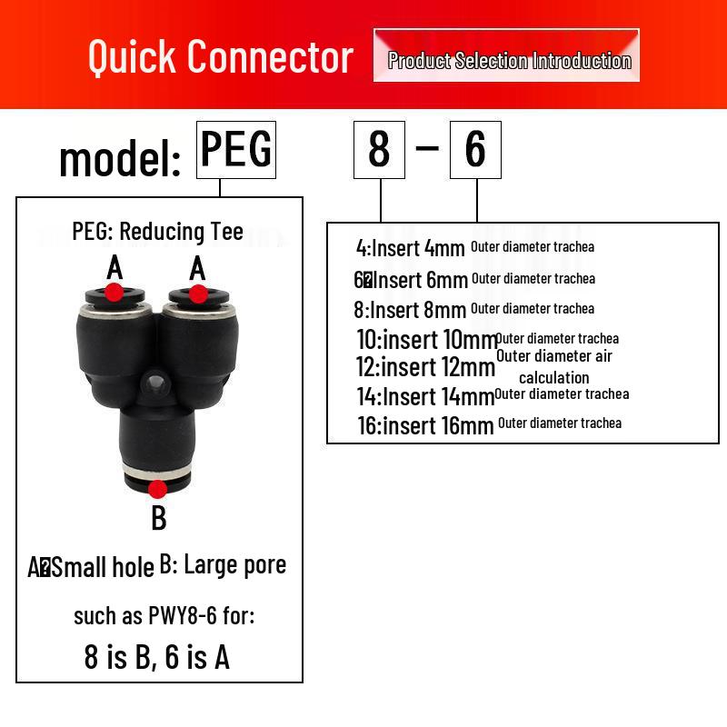 Black Pneumatic Y-type Quick Connect Reducer for Air Hoses, Plastic Tee (PWY6/8/10/12-4/6/8/10) PU-4
Black Pneumatic Y-type Quick Connect Reducer for Air Hoses, Plastic Tee (PWY6/8/10/12-4/6/8/10) PU-4
