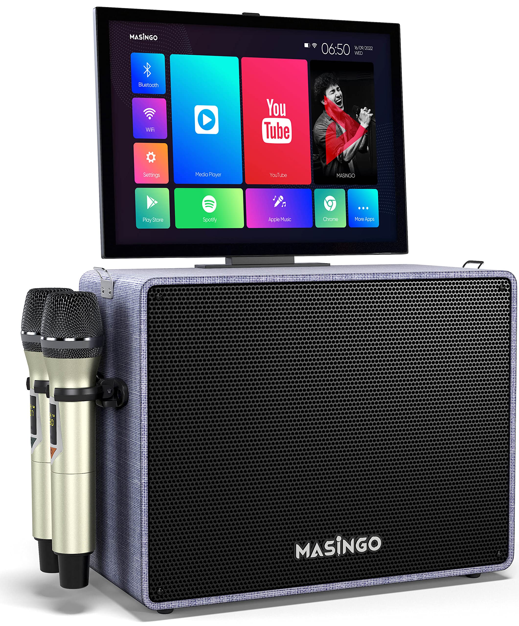 Модель Masingo Karaoke 2023, поставляється з планшетом для відображення текстів пісень, поставляється з 2 бездротовими мікрофонами, портативним динаміком Bluetooth, набором PA, поставляється з
Модель Masingo Karaoke 2023, поставляється з планшетом для відображення текстів пісень, поставляється з 2 бездротовими мікрофонами, портативним динаміком Bluetooth, набором PA, поставляється з