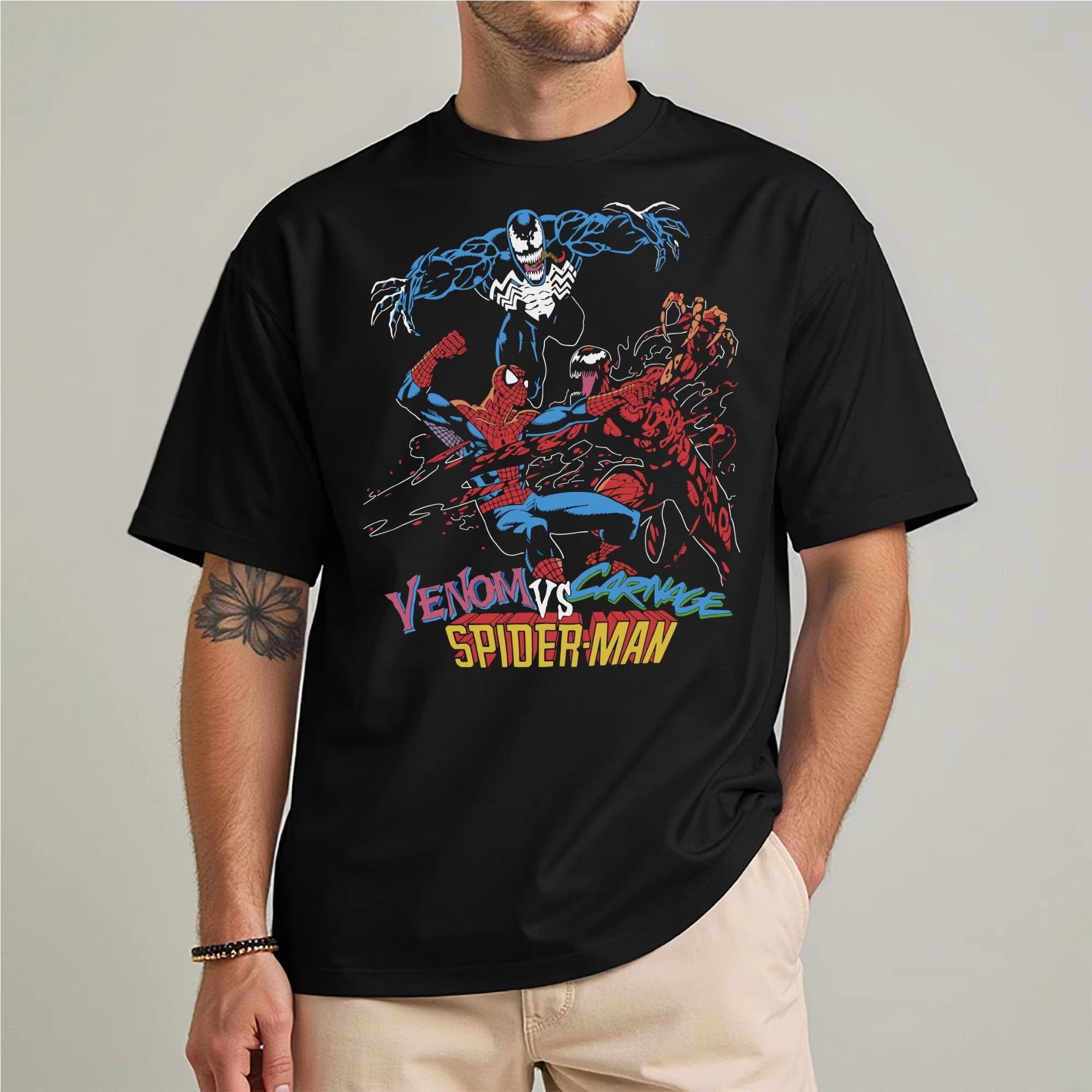 SpiderMan Vs Venom Tshirt Vintage Comic Carnage Graphic Tee Men Cotton Short Sleeve Marvel Battle Scene Print Tops Harajuku 2XL
SpiderMan Vs Venom Tshirt Vintage Comic Carnage Graphic Tee Men Cotton Short Sleeve Marvel Battle Scene Print Tops Harajuku 2XL