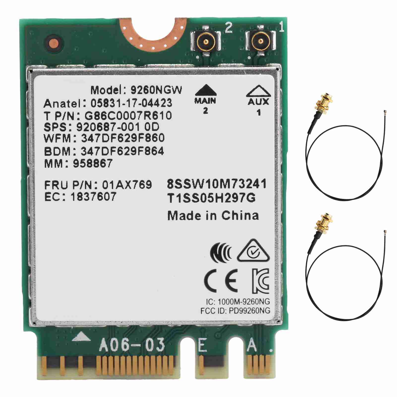 Wireless Wifi Card Antenna Bluetooth 5.0 Dual Band Supplies 9260NGW NGFF 1730Mbps 802.11ac2 external antenna
Wireless Wifi Card Antenna Bluetooth 5.0 Dual Band Supplies 9260NGW NGFF 1730Mbps 802.11ac2 external antenna