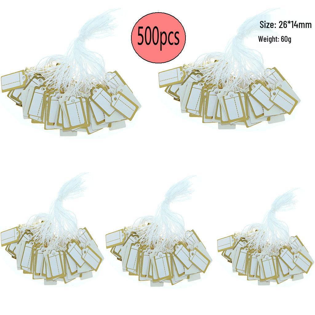 500pcs Cotton Thread Price Tags with Gold and Silver Edge Dots for Product Identification and Decoration.
500pcs Cotton Thread Price Tags with Gold and Silver Edge Dots for Product Identification and Decoration.