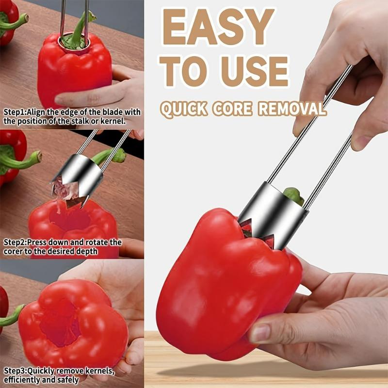 1pc Stainless Steel Fruit&Vegetable Corer, Red Bell Pepper Seed Remover, Universal Kitchen Gadget for Apple,Pear,Tomato,Pepper
1pc Stainless Steel Fruit&Vegetable Corer, Red Bell Pepper Seed Remover, Universal Kitchen Gadget for Apple,Pear,Tomato,Pepper
