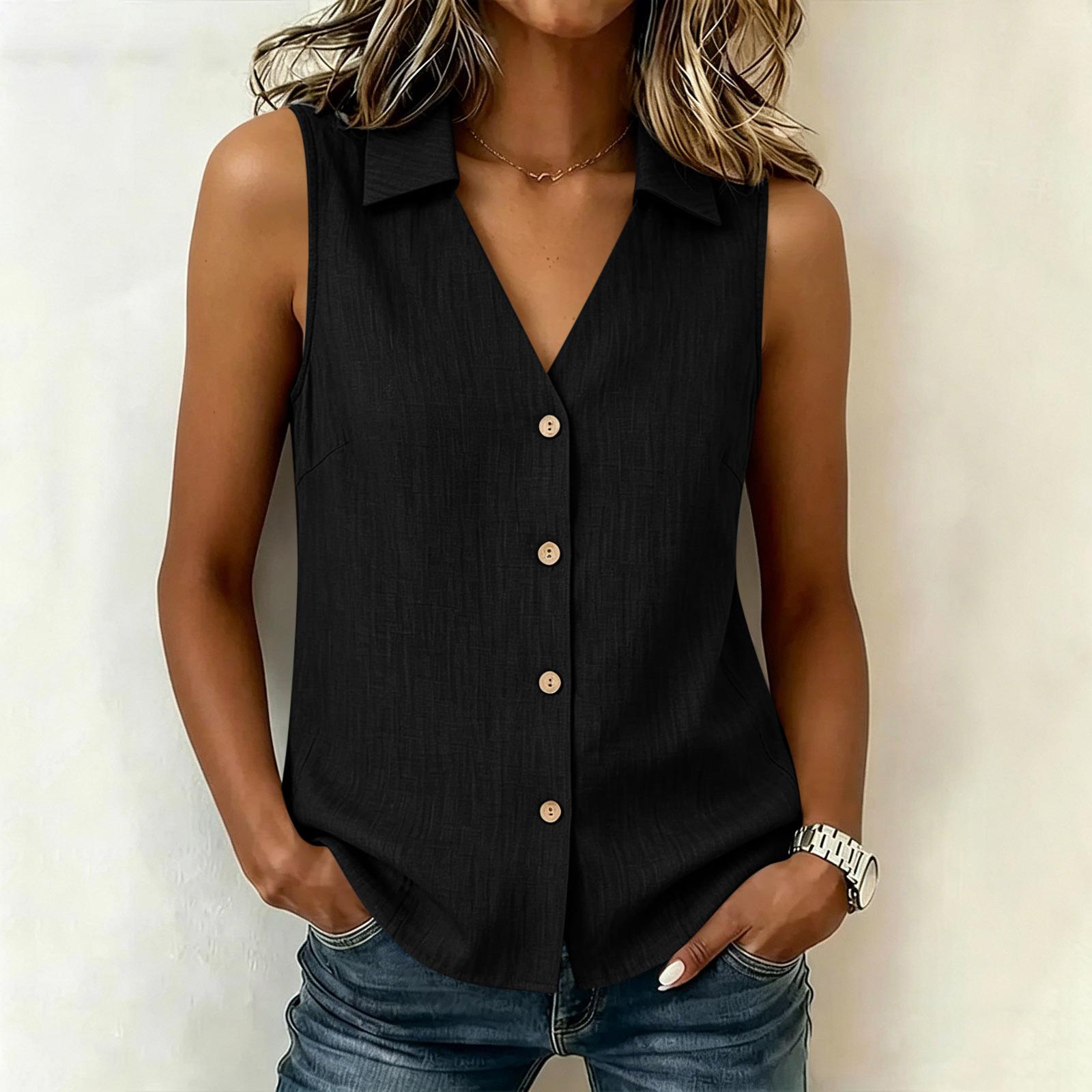 Women s Summer Sleeveless Button Front Shirt V Neck Collar Casual Loose Fit Lightweight Blouse for Everyday Wear XXL чёрный
Women s Summer Sleeveless Button Front Shirt V Neck Collar Casual Loose Fit Lightweight Blouse for Everyday Wear XXL чёрный