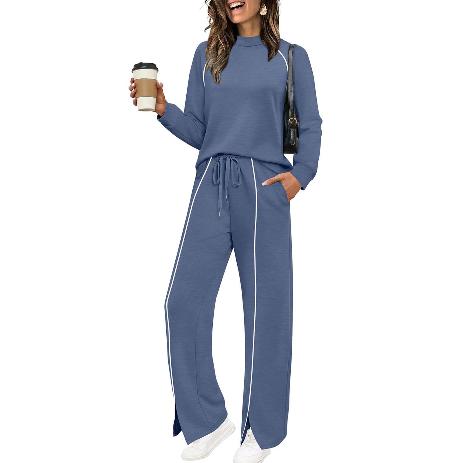 Women s Fashionable Solid Color Round Neck Long Sleeved Pullover Sweatshirt With Elastic Waistband And Split Hem Casual Sweatpants Two-piece Set L синій
Women s Fashionable Solid Color Round Neck Long Sleeved Pullover Sweatshirt With Elastic Waistband And Split Hem Casual Sweatpants Two-piece Set L синій