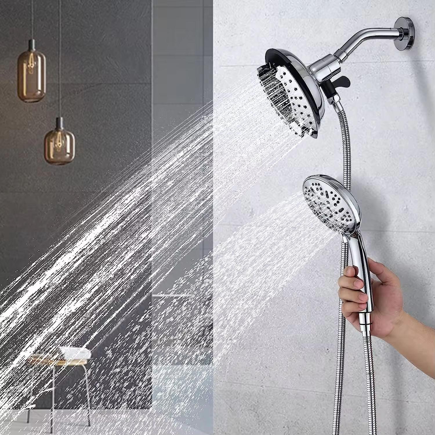 High-pressure water-saving shower head with filter nozzle, hose and hang arm; 4-inch diameter; 9-functional shower head
High-pressure water-saving shower head with filter nozzle, hose and hang arm; 4-inch diameter; 9-functional shower head