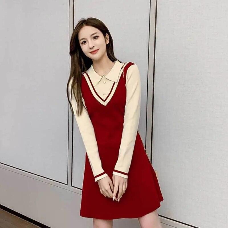 Платье осень/зима, женское комбинированное трикотажное платье из двух частей, свитер средней длины с трапециевидным подкладочным платьем, женское
Платье осень/зима, женское комбинированное трикотажное платье из двух частей, свитер средней длины с трапециевидным подкладочным платьем, женское