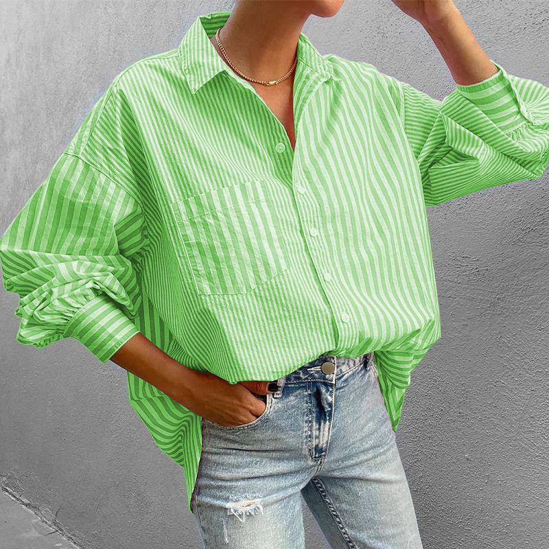 Fd1057 In-Stock 2025 Summer New Cross-Border Women s Fashion Stylish Turn-Down Collar Loose Long-Sleeve Striped Shirt Green S
Fd1057 In-Stock 2025 Summer New Cross-Border Women s Fashion Stylish Turn-Down Collar Loose Long-Sleeve Striped Shirt Green S