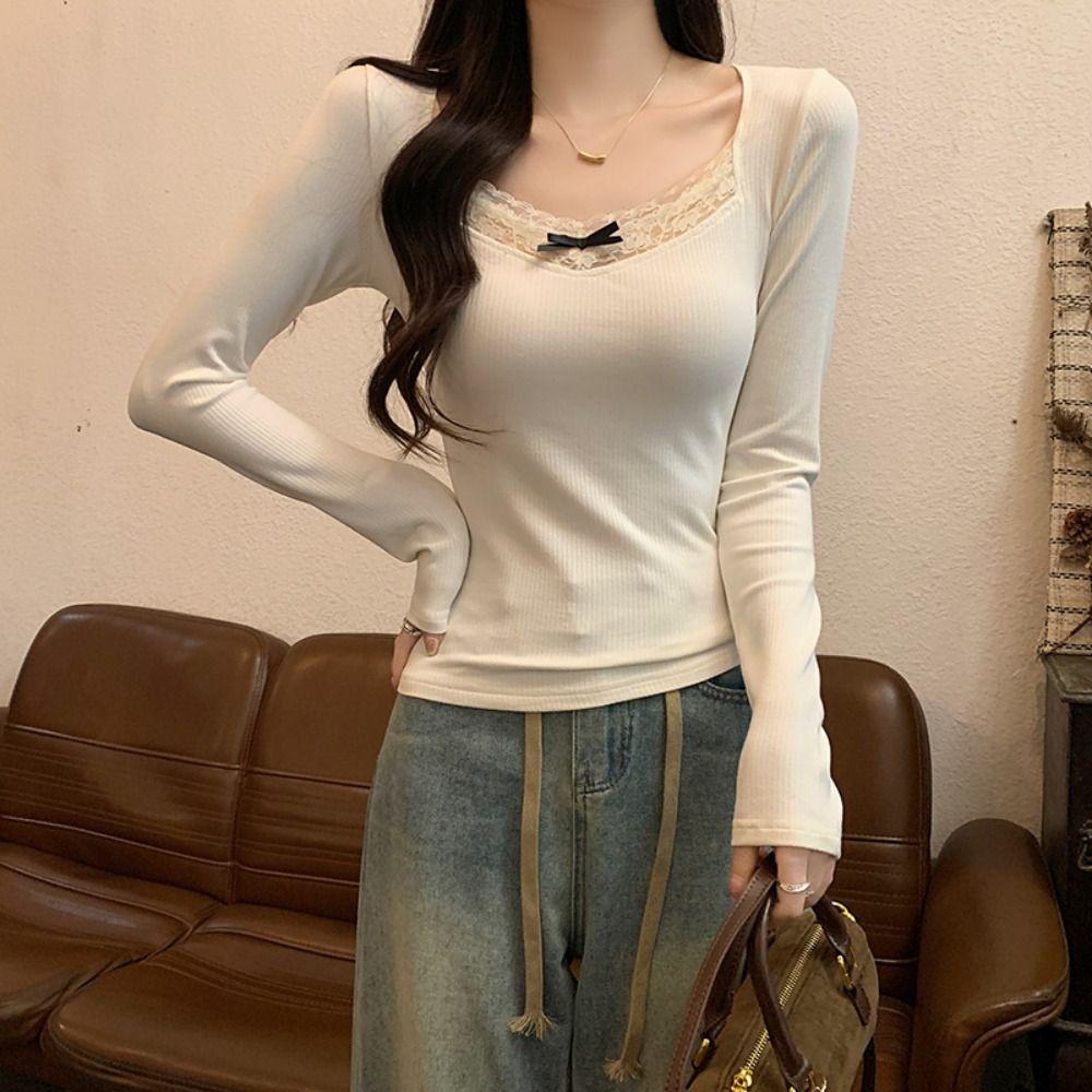 Bow Lace Splicing Shirts Y2K Tees Shirts for Women Chic Slim Crop Top Autumn/Winter
Bow Lace Splicing Shirts Y2K Tees Shirts for Women Chic Slim Crop Top Autumn/Winter