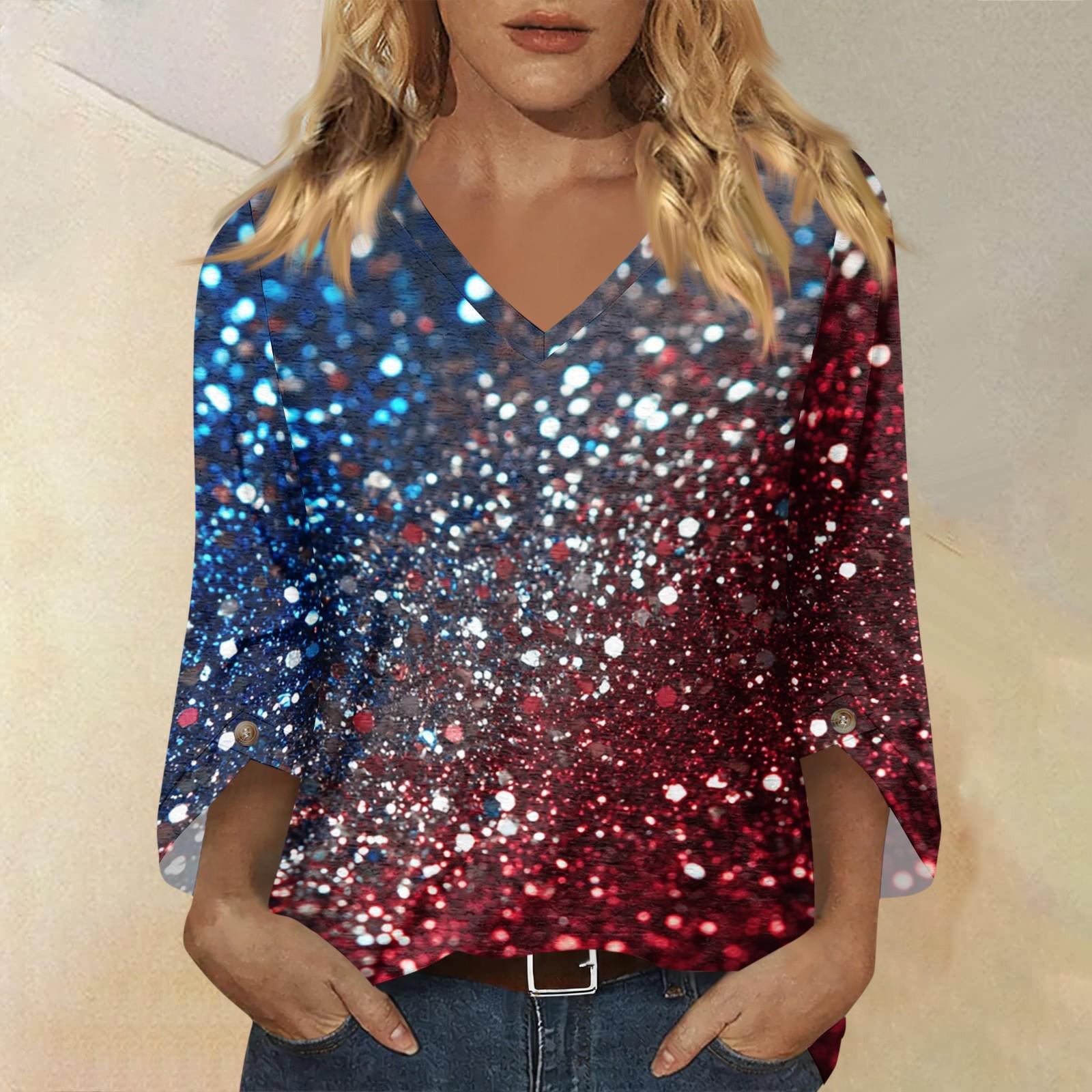 Women’s Fashion Casual V Neck Three Quarter Sleeve Top with Independence Day Flag Print Loose Fit Comfortable Blouse for Daily Wear S
Women’s Fashion Casual V Neck Three Quarter Sleeve Top with Independence Day Flag Print Loose Fit Comfortable Blouse for Daily Wear S