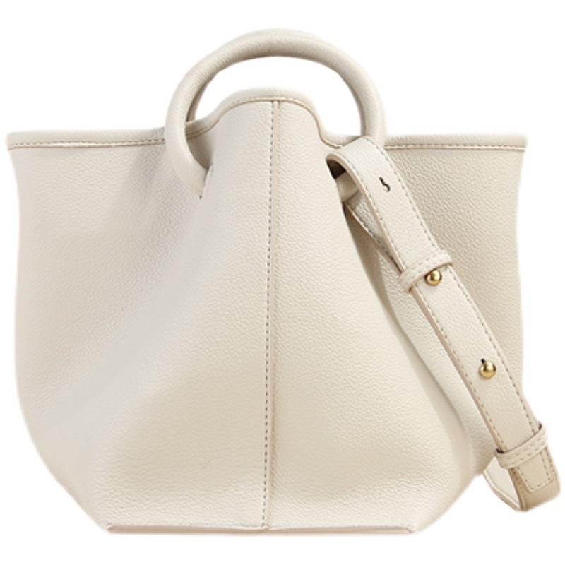 Женская большая сумка из мягкой кожи универсальная диагональная сумка на одно плечо модная сумка-ведро слоновая кость