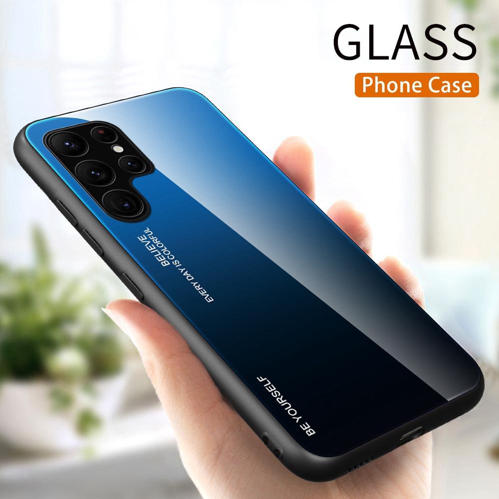 For Samsung Galaxy S23 Ultra Tempered Glass Phone Case Gradient Color Design Hard PC Soft TPU Fame Anti-Drop Cover Blue/Black
For Samsung Galaxy S23 Ultra Tempered Glass Phone Case Gradient Color Design Hard PC Soft TPU Fame Anti-Drop Cover Blue/Black