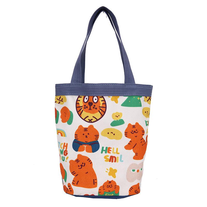 Милая иллюстрация маленького тигра, сумка-ведро, новая коллекция 2025, сумочка для маленькой свежей девушки, простая сумка для бэнто, женская синий
