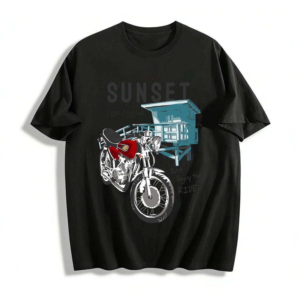 Sunset Motorbike Print Casual Tshirt Vintage Vacation Style Loose Top Pure cotton T-shirt XXS
Sunset Motorbike Print Casual Tshirt Vintage Vacation Style Loose Top Pure cotton T-shirt XXS