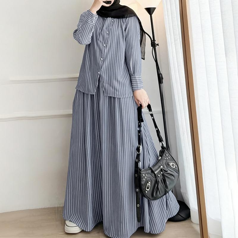 ZANZEA Women Long Sleeve Blouse and Long Skirts Stripe Print Two Piece Suit Sets 5XL темно-синього кольору
ZANZEA Women Long Sleeve Blouse and Long Skirts Stripe Print Two Piece Suit Sets 5XL темно-синього кольору
