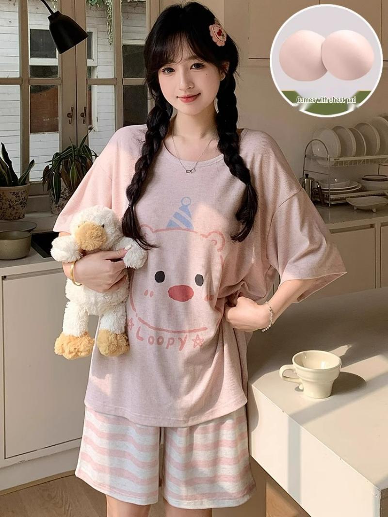Women s Short-Sleeve Pullover Pajama Set with Built-in Bra, Korean Style Cloud Cotton Loungewear XL-2XL
Women s Short-Sleeve Pullover Pajama Set with Built-in Bra, Korean Style Cloud Cotton Loungewear XL-2XL