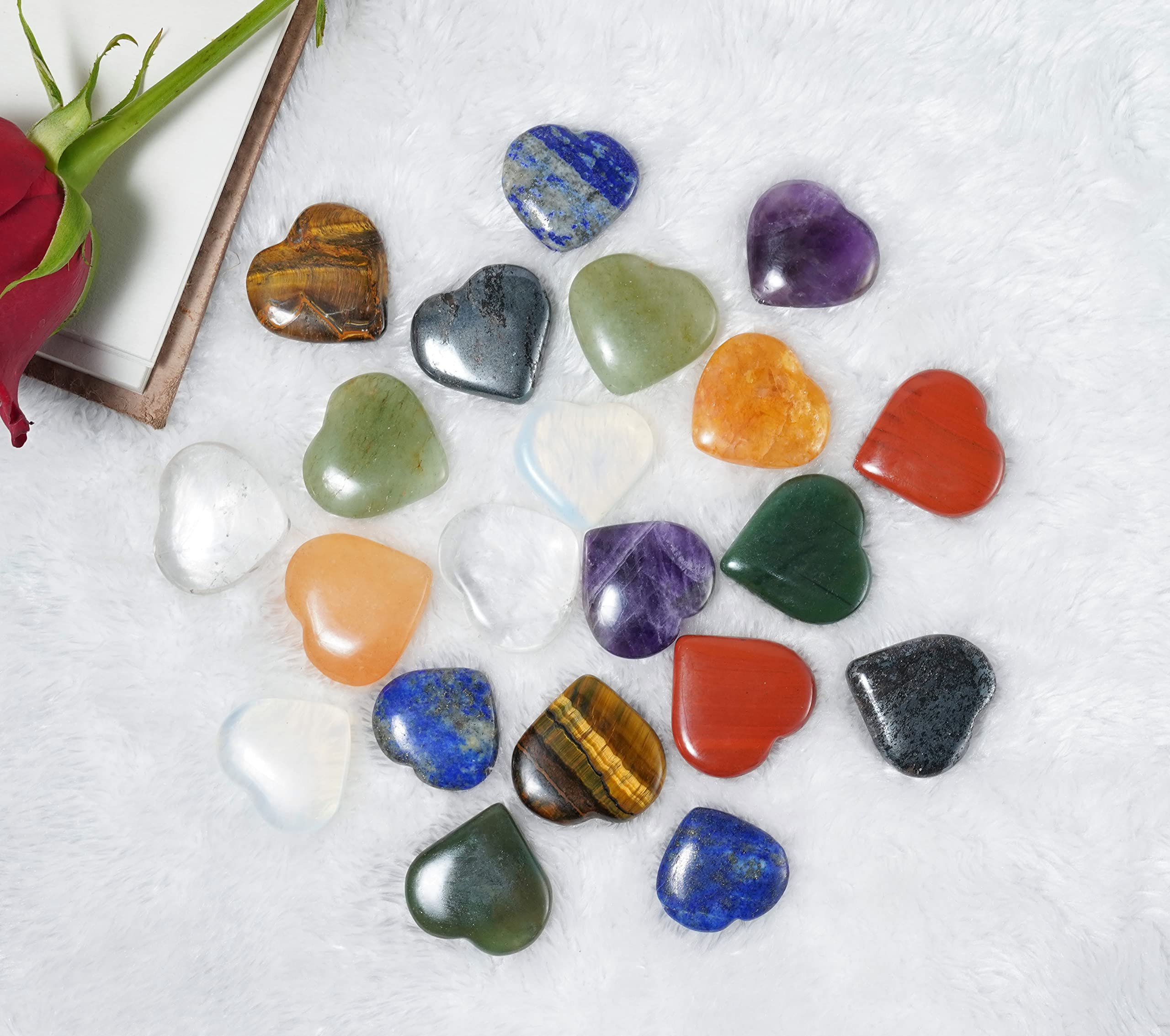 Crocon Assorted Gemstones Mini Heart Shape Puff Stones Set Pocket Crystal Healing Tumble Collection Palm Worry Stones Good Luck Set 21 Charms Gift
Crocon Assorted Gemstones Mini Heart Shape Puff Stones Set Pocket Crystal Healing Tumble Collection Palm Worry Stones Good Luck Set 21 Charms Gift