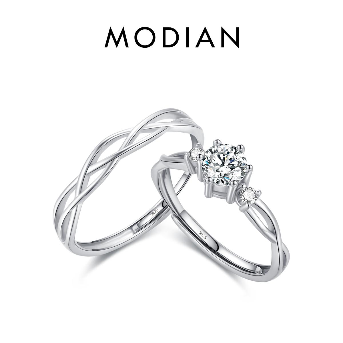Модиан, настоящее серебро 925 пробы, простая линия, обручальное кольцо для пары, регулируемый размер 6-9, эффектные ювелирные изделия для женщин, подарок на годовщину серебряный
