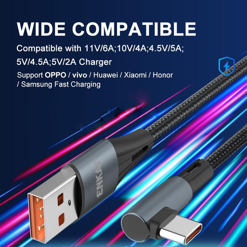 ENKAY HAT PRINCE 2m 66W 6A Super Fast Charging Braided Cable Android Phone USB to Elbow Type-C Data Cord Green
ENKAY HAT PRINCE 2m 66W 6A Super Fast Charging Braided Cable Android Phone USB to Elbow Type-C Data Cord Green
