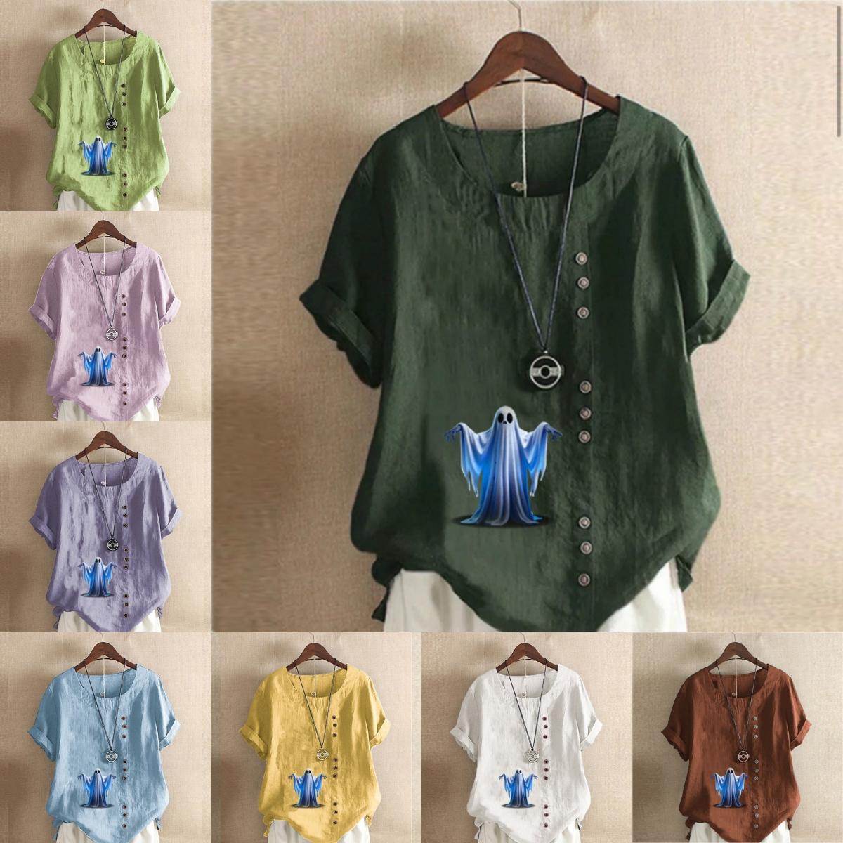 Women s Fashion Ghost Prined Round Neck Short Sleeve T-shirt Casual Cotton Linen Graphic Shirt Leisure Loose Summer Blouse Tops S рожевий
Women s Fashion Ghost Prined Round Neck Short Sleeve T-shirt Casual Cotton Linen Graphic Shirt Leisure Loose Summer Blouse Tops S рожевий