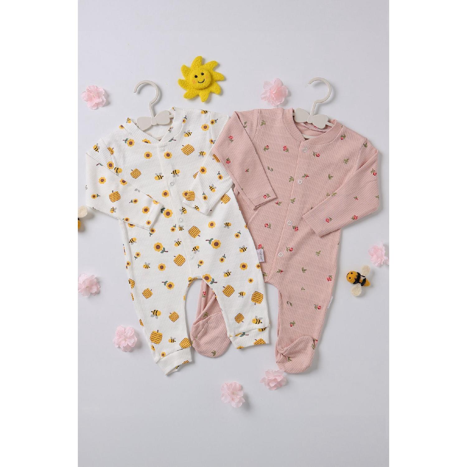 two (pack of 2) Beige Cotton Bee Patterned Baby Girl Rompers And Tulip Patterned Baby Rompers With Snap Fasteners 0-3 AY
two (pack of 2) Beige Cotton Bee Patterned Baby Girl Rompers And Tulip Patterned Baby Rompers With Snap Fasteners 0-3 AY