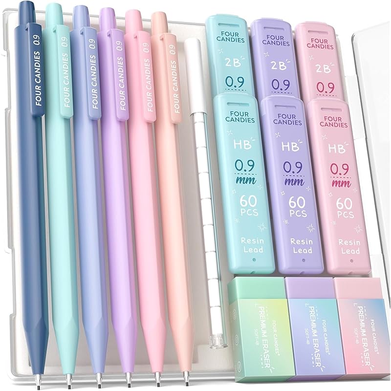 Four Candies pastel mechanical pencil 6 pieces set 0.9mm HB&2B mechanical pencil easy to write junior high school student 360 shear cores With eraser
Four Candies pastel mechanical pencil 6 pieces set 0.9mm HB&2B mechanical pencil easy to write junior high school student 360 shear cores With eraser