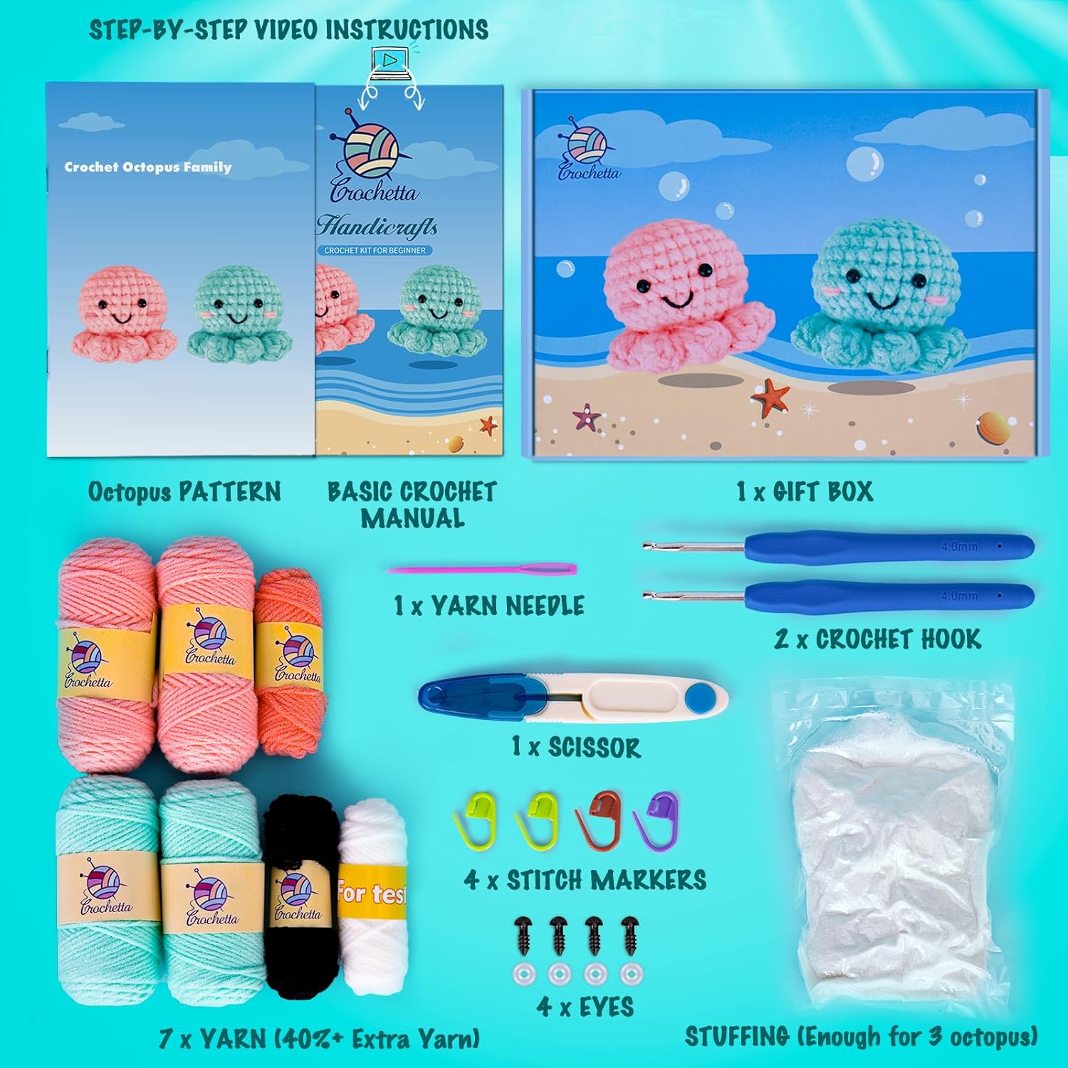 Набор для вязания крючком Crochetta для начинающих, Наборы для вязания амигуруми животных с пошаговыми видеоуроками, Стартовый набор для вязания для взрослых и детей, Book Monstera
Набор для вязания крючком Crochetta для начинающих, Наборы для вязания амигуруми животных с пошаговыми видеоуроками, Стартовый набор для вязания для взрослых и детей, Book Monstera